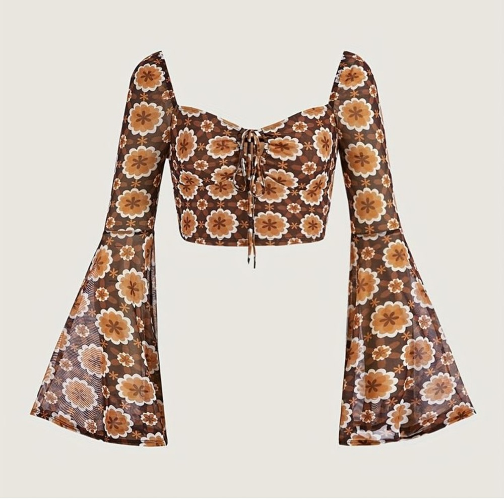 Floral Bell Sleeve Crop Top